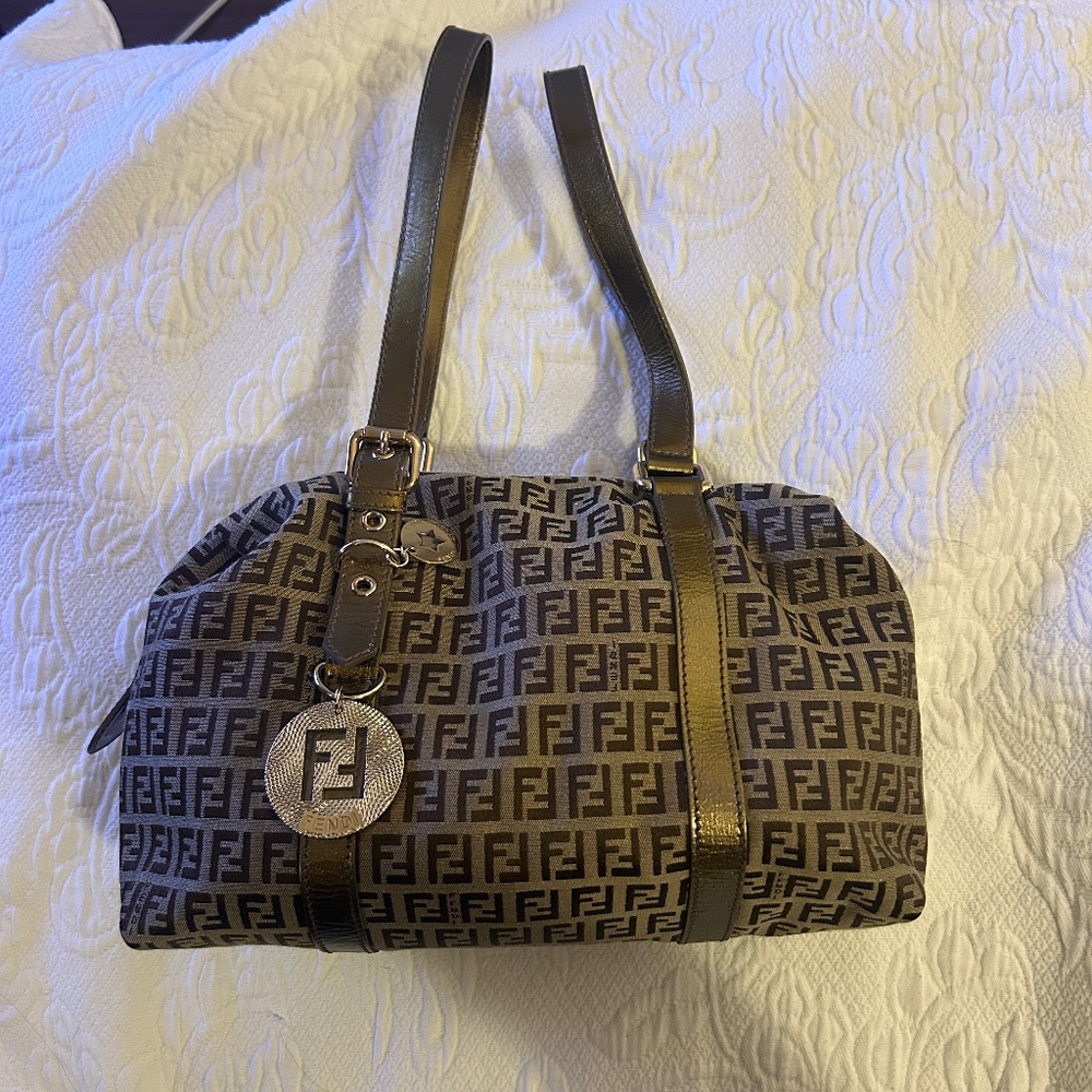 Fendi Tan and Brown Monogram Shoulder Bag